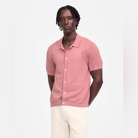 NWOT Madewell Men's Diamond Pointelle-Stitch Sweater Polo Medium Weathered Berry
